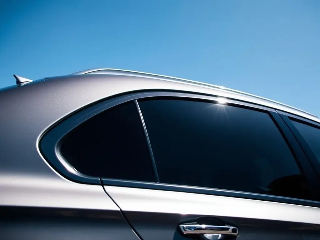 A luxury car with nano-ceramic window tint, parked in a sunny location, demonstrating its exceptional heat rejection and UV protection capabilities.